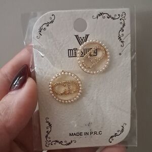Gold and Pearl Circle Earrings